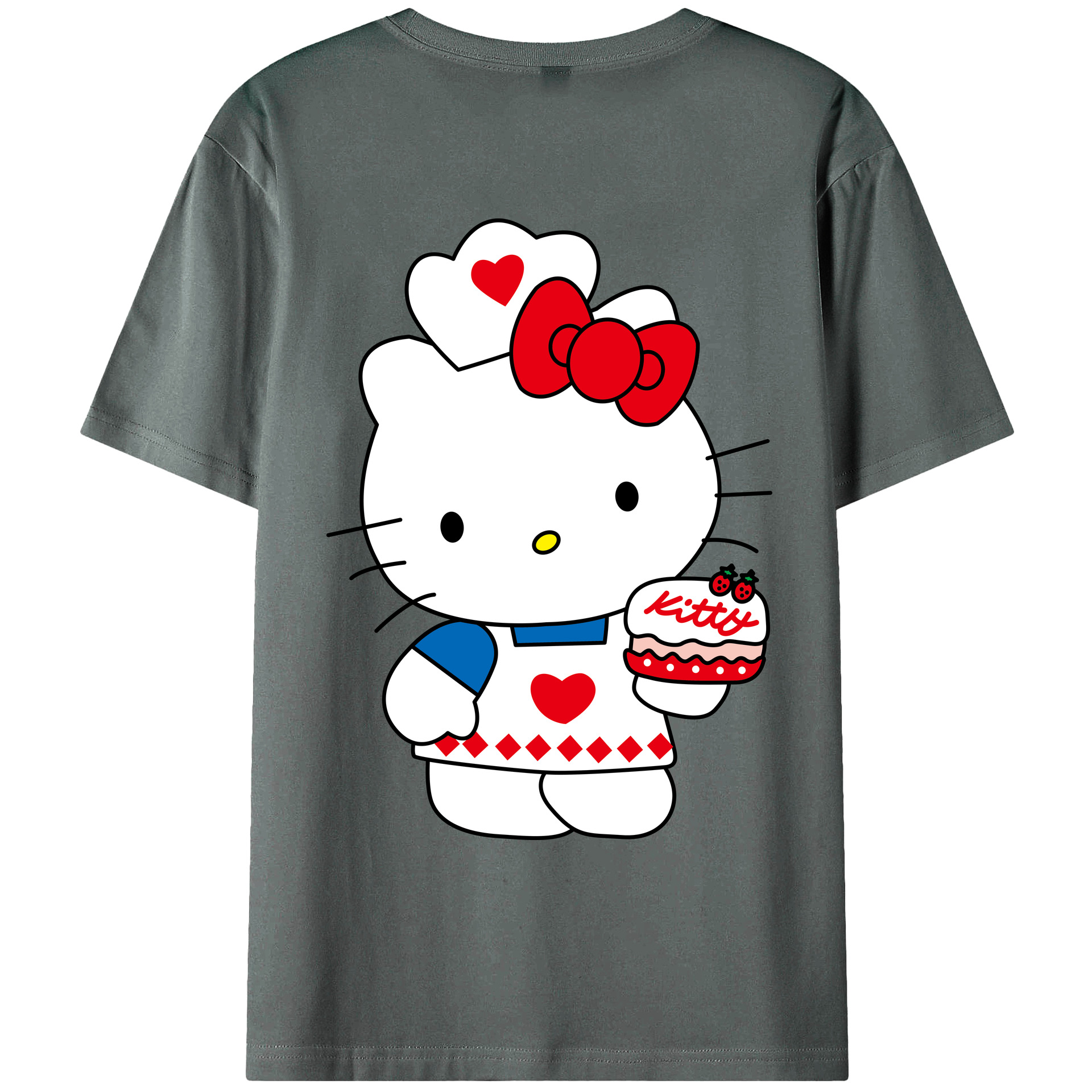 （画像用） Hello Kitty ハローキティ 綿100％ メンズ半袖Tシャツ（バックプリント） 通気性